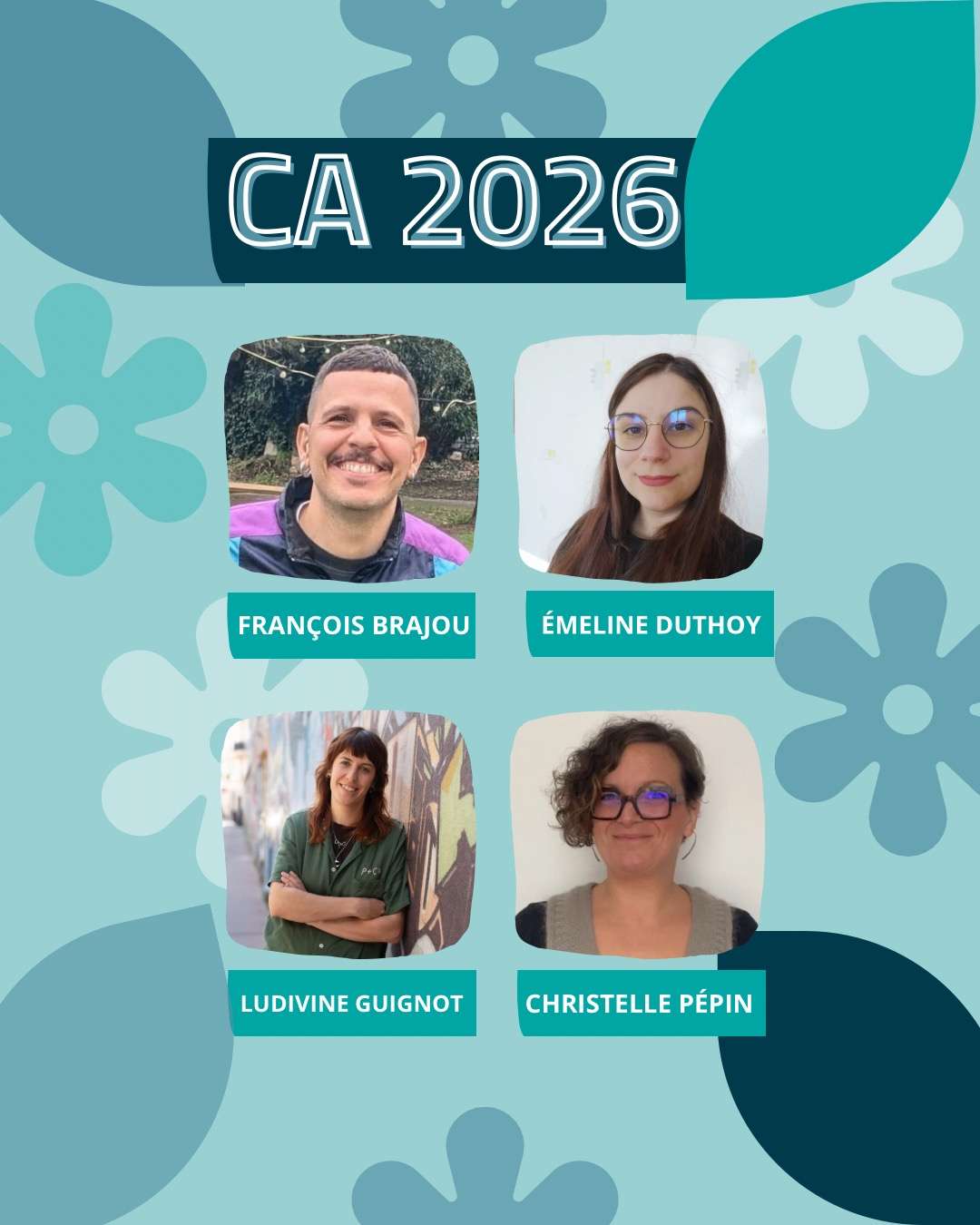 Conseil d'administration 2026 (4 personnes au vert)